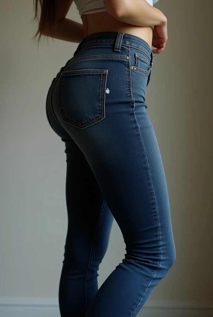 Two Japan、Full body in tight jeans、Super Beauty、slender、Back view