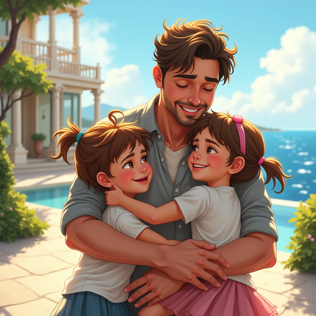 Homen com os filhos olhando a lua cheia