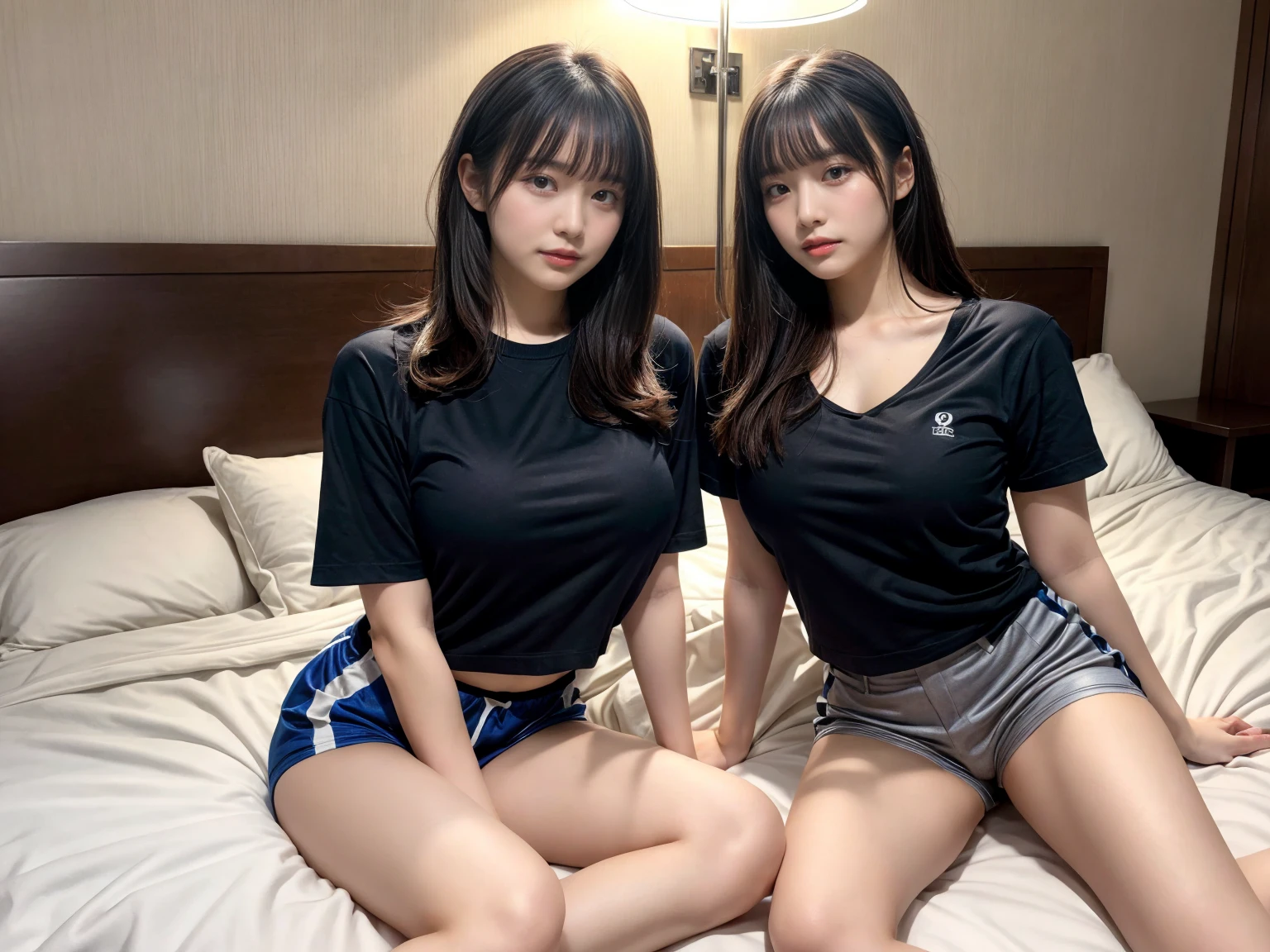 deux femmes ensemble de 18 ans sexy et mince , gray short sleeve hoodie , salle de classe, se touche,position sey,sensuel