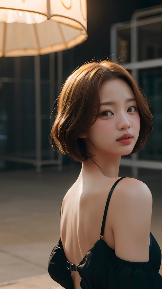 (Best quality, 8k, 32k, Masterpiece, UHD:1.2) "Produce a captivating art piece featuring a girl with a stylish bob haircut, illuminated by dramatic and cinematic lighting that accentuates the contours of her face and hair. Create an atmosphere that exudes intrigue and depth, with shadows and highlights playing a central role in defining the scene. The lighting should emphasize the girl's features and add an extra layer of drama to the composition, making it visually striking and evoking a sense of mystery and allure." galaxy, stars