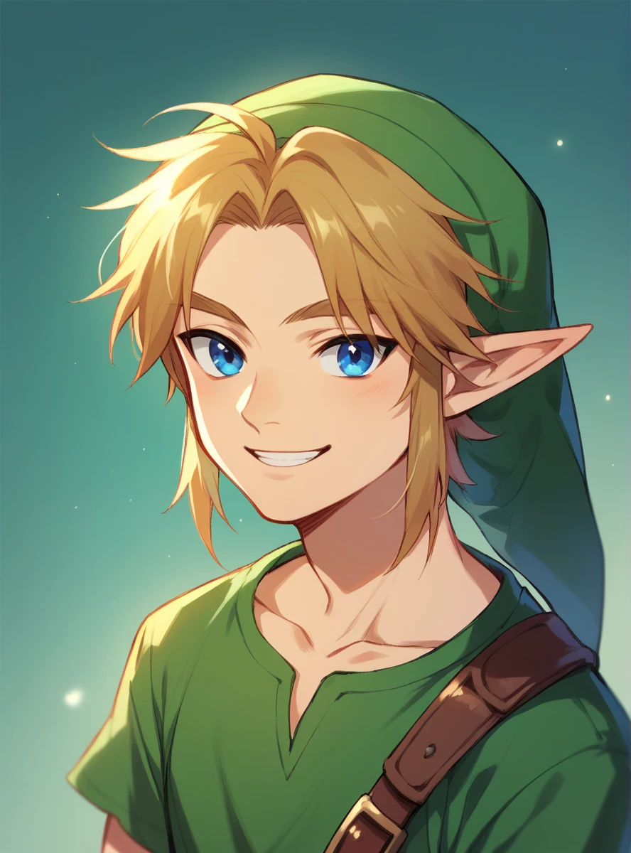 Young Link, One person,  blond hair,   male focus ,  pointed ears, Have, Alone,  blue eyes ,smile, 