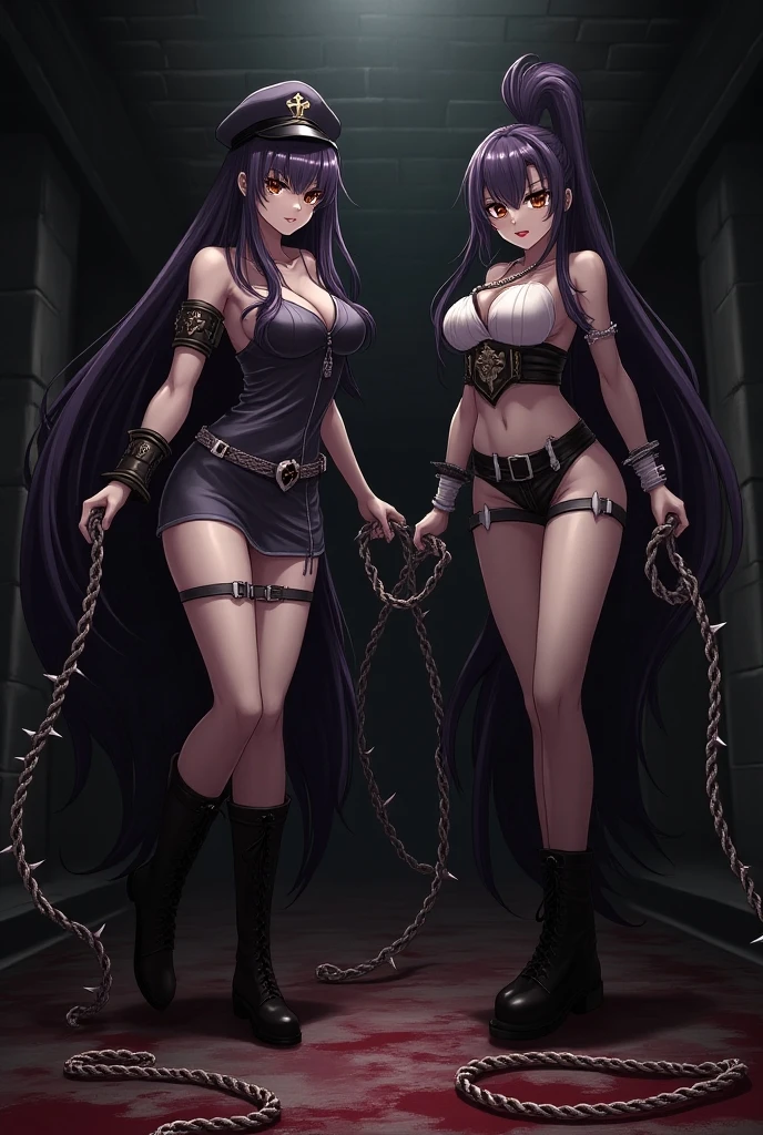 masterpiece, ultra high resolution, basement, dark background, 2 girls, legs spread, bra, collar, slaves, punished, tied hands
