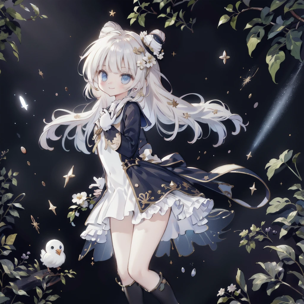 1girl,Handsome face、 best detail 、Baby Face、 absurd、Mysterious、((( perfect anatomy、The best composition、Best Quality,Masterpiece, HHD、8K Official Wallpaper , Super detailed、3Ⅾ))),Thin Line Hair 、Milky white hair color、 high definition、 absurdな, lens flare ,(White Theme:1.1),(Halftone:1.2), Dynamic Angle, depth of field , (White background:1.2), (Broken Clear Glass :1.1), Glass Flag ,Transparent Quartz,gothic,  BREAK Details Beautiful Girl ,Cute,(smile:1.1),Silky Hair,blue eyes, flat chest, upper body, Face Focus , watching viewers ,(dowl hunting casket hat:1.1),Ribbon trim,( Blue Frilled Dress :1.2),Floating Hair,universe、star、流star群、Aurora、diamond、Simple Background、 chr457m45m3rg3d0nmn3m1c neon symmetry!! Halo 2 、fanxing、sailor's sailor uniform、