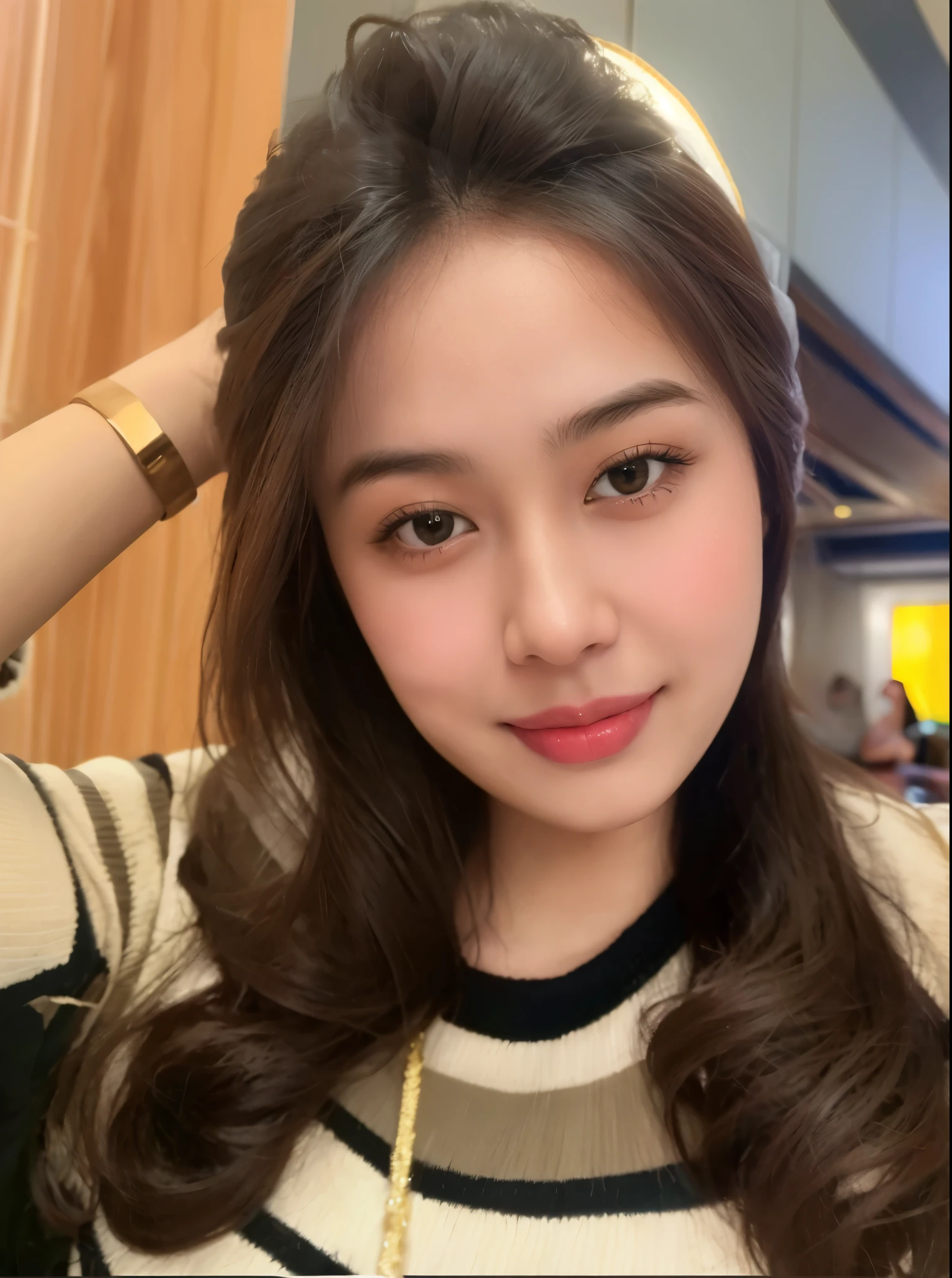 (masterpiece, best quality, extremely detailed 8k, ultra hd, ultra-detailed, highly detailed, highly realistic, ultra-realistic, photo realistic), (1girl:1.5), (detailed realistic skin), (realistic big breasts), (pink lipstick), slender abs,