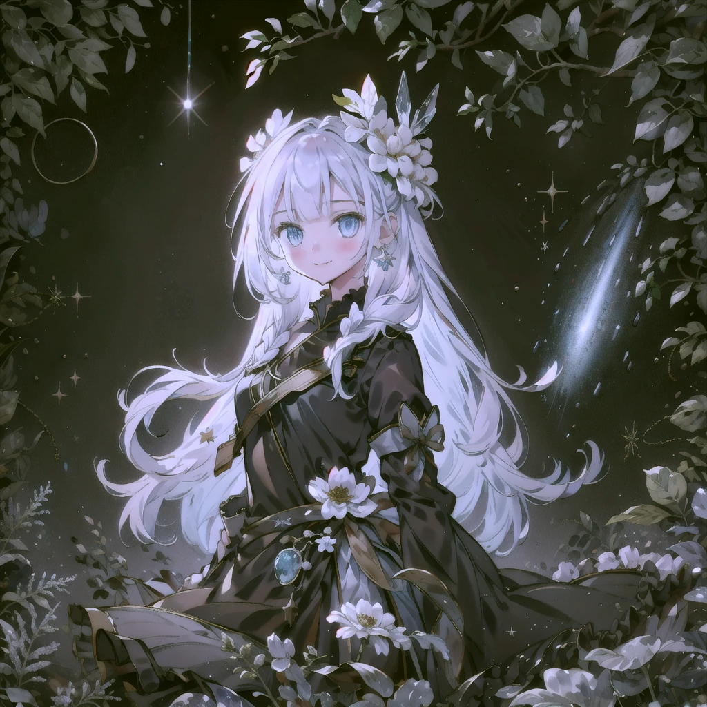 1girl,Handsome face、 best detail 、Baby Face、 absurd、Mysterious、((( perfect anatomy、The best composition、Best Quality,Masterpiece, HHD、8K Official Wallpaper , Super detailed、3Ⅾ))),Thin Line Hair 、Milky white hair color、 high definition、 absurdな, lens flare ,(White Theme:1.1),(Halftone:1.2), Dynamic Angle, depth of field , (White background:1.2), (Broken Clear Glass :1.1), Glass Flag ,Transparent Quartz,gothic,  BREAK Details Beautiful Girl ,Cute,(smile:1.1),Silky Hair,blue eyes, flat chest, upper body, Face Focus , watching viewers ,(dowl hunting casket hat:1.1),Ribbon trim,( Blue Frilled Dress :1.2),Floating Hair,universe、star、流star群、Aurora、diamond、Simple Background、 chr457m45m3rg3d0nmn3m1c neon symmetry!! Halo 2 、fanxing、sailor's sailor uniform、