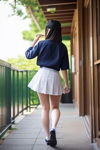 彼女は細身で痩せたスレンダーな日本の美女is。
Very small breasts、Small and flat chest、Small Ass、is。
 high school uniform 、 white blouse、 navy blue pleated skirt、She's wearing white lace panties 。
スカートの丈は膝上20センチメートルis。
She's standing outdoors 。

A punchy photo of a voyeur seal will be taken。

 The camera is placed on the floor and taken from directly below to vertically directly upward so that the skirt, butt, and white panties can be seen slightly from the heels of her feet。
I can't see my face 。
 Panching is filmed as if her panties and butt are peeking in from under her skirt 。