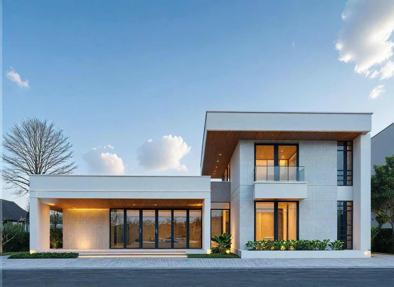 Architectural style Architectural style,  ((Classic Style House)),(masterpiece) , ((best quality)), dramatic lighting, high quality outdoors, sky, day, cloud, tree, blue sky, building, scenery, road, real world location,  sunlight, enough detail, high resolution,super realistic, Photorealistic, highly detailed, balcony, plants, door, car, truck, parking slot, paving, . Clean lines, architectural drawing, highly detailed  , . Clean lines, geometric shapes, minimalist, modern, architectural drawing, highly detailed