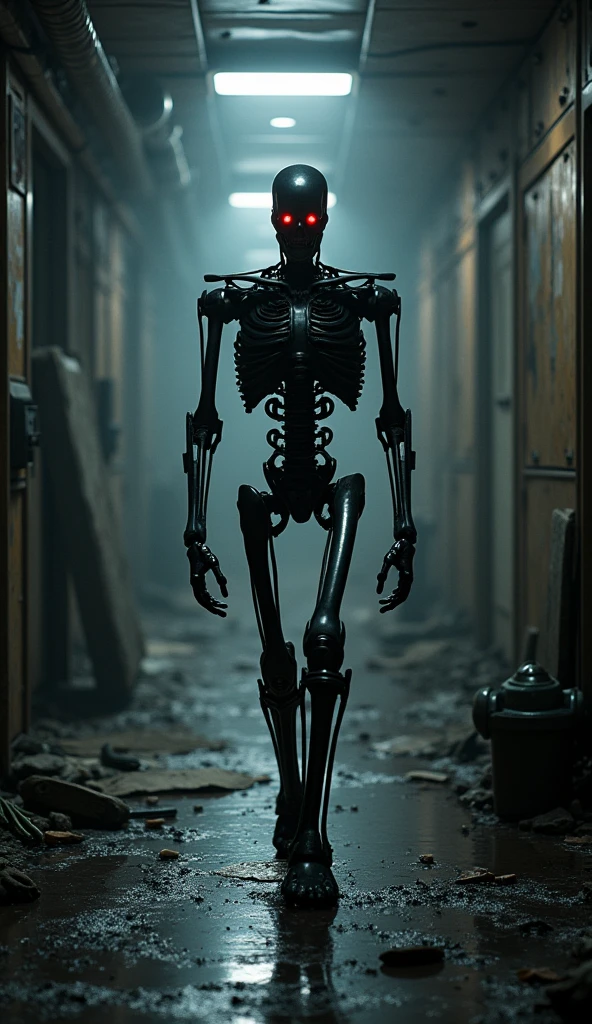 textless, cyberpunk ChristianBale CYBER SKELETON, anthropomorphic biped machine cyberskeleton robot, electricity wires, energy