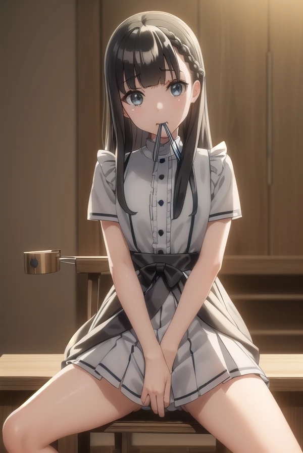 yuzukishiraishi, yuzuki shiraishi, Long Hair, bangs,  Black Hair ,  braid, (Grey Eyes:1.5),smile、満面のsmile、(((Idol Costumes、dress、 miniskirt in length))),stage、 Sitting on a Chair 、( sex、 open your mouth wide、Highly detailed facial restoration of :1.6)、 cowboy shot、
break (masterpiece:1.2), Best Quality,  high resolution,  Unity 8k wallpaper, (Illustration:0.8), (  beautiful eyes down to the smallest detail :1.6),   very detailed facial repair ,  Full Photo,  highly detailed CG , (Perfect hands,  perfect anatomy),