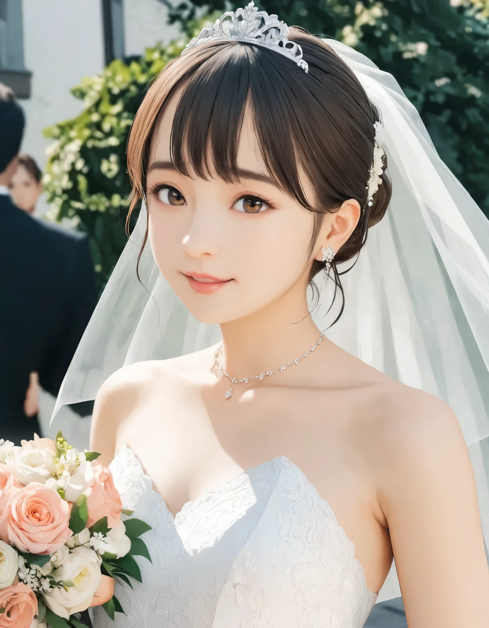 (best quality, 8k, high resolution:1.2), 1girl, wedding dress, upper body