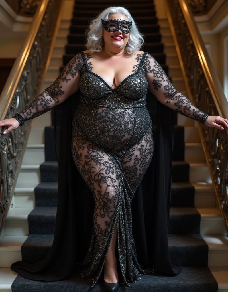 (fullbody:1.3), (extreme beauty), (fat evil goddess), intaglio, Best quality, Ultra-detailed, Photorealistic, Super detailed skin, Perfect anatomy, (1 Japanese mature female), (Solo), 65 years old, Big breasts, Mature female politician, carismatic, A sexy, Chromo-white skin, view the viewer, middle aged women,(No cleavage),upper legs, Makeup, (Lipstick: 1.1), (Eyeliner: 1.2), Mascara, Eyeshadow, Wavy Hair, Room, Outdoors, Earrings, necklace, elegant openwork intricate lace body conscious dress, tight miniskirt, smooth pantyhose, Wrinkles at the corners of the eyes, Oral wrinkles,