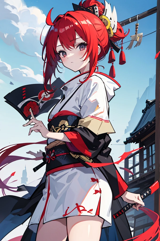 samurai, girl,kimono,knife,Red Hair,Blindfold, is cool,inflammation