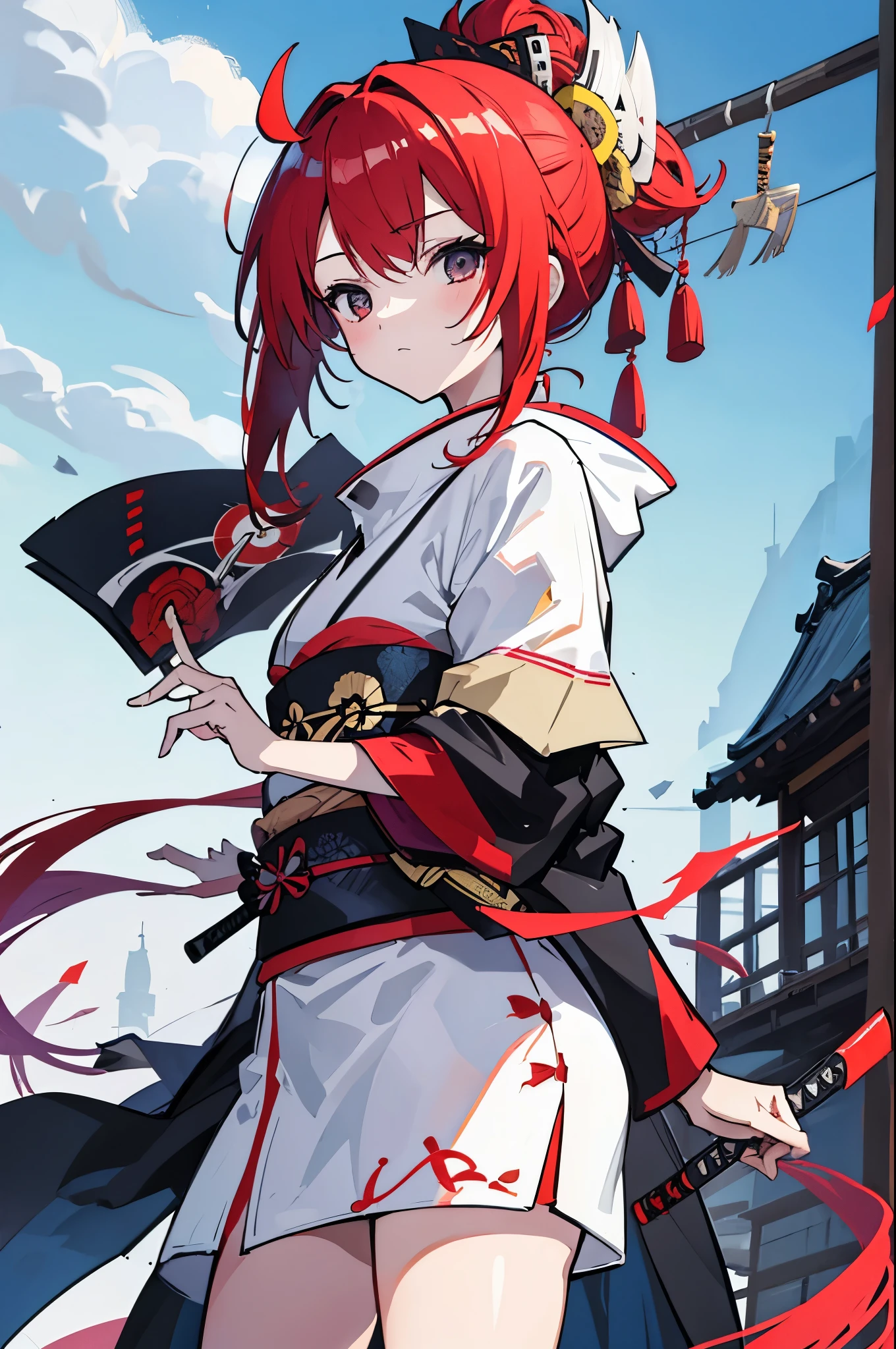 samurai, girl,kimono,knife,Red Hair,Blindfold, is cool,inflammation