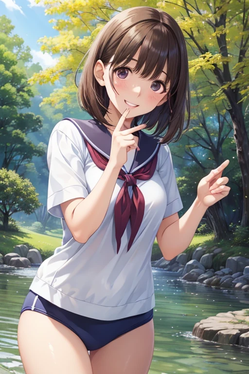 highest quality, masterpiece, Ultra-high resolution, 8k,
Show anime style , One, Soft Line Art, Digital Enhancement, shojo anime touch, shojo manga core, Flowing fabric, close, Soft Drawing, Ultra-Definition Digital Anime Art, Clear facial depiction, Super detailed girl cartoon character art, Ultra-detailed manga style, highest qualityの色,
(Short brown hair), Wet Hair,Beautiful brown hair, Clear brown eyes, Slightly chubby,Small breasts,The butt is small,(((Teasing Smile))),wave hands,
Summer sky,midsummer,Playing in the sea,Splattering splashes,Have a great time,Your T-shirt is wet,Happy Smile,Half-submerged in the sea,Look up at the sky,Angle from the front