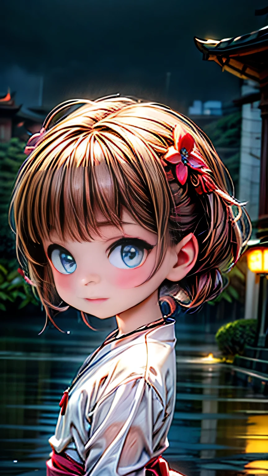 (8k, RAW photo, best quality, masterpiece:1.2), (realistic, photo-realistic:1.37),st. louis (luxurious wheels) (azur lane),1girl,(myanmar girl), (aegyo sal:1),hair ornament, portrait, (Myanmar traditional cloths:1.1), necklace, blue nails,cute,cityscape, night, rain, wet, professional lighting, photon mapping, radiosity, physically-based rendering, backgrounds SHWEDIGON Pagoda