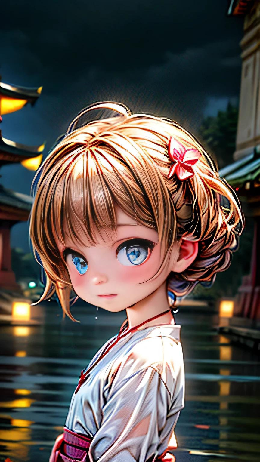 (8k, RAW photo, best quality, masterpiece:1.2), (realistic, photo-realistic:1.37),st. louis (luxurious wheels) (azur lane),1girl,(myanmar girl), (aegyo sal:1),hair ornament, portrait, (Myanmar traditional cloths:1.1), necklace, blue nails,cute,cityscape, night, rain, wet, professional lighting, photon mapping, radiosity, physically-based rendering, backgrounds SHWEDIGON Pagoda