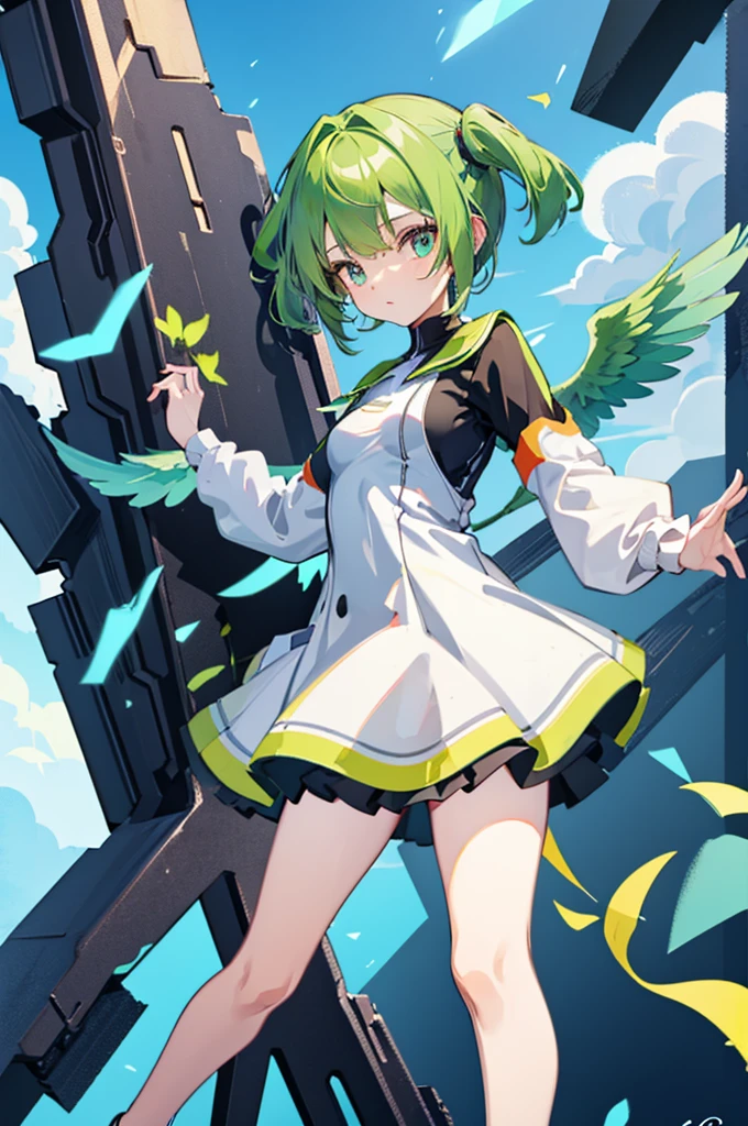  girl,Wings of Nature ,Green Hair,( smaller),Looks strong, sporty,(Best Quality)