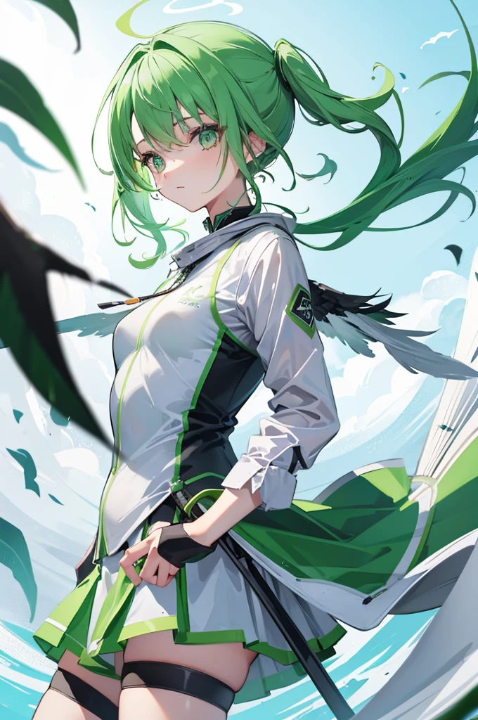  girl, green wings from the head,Green Hair,( smaller),Seems fast , sporty ,(Best Quality)