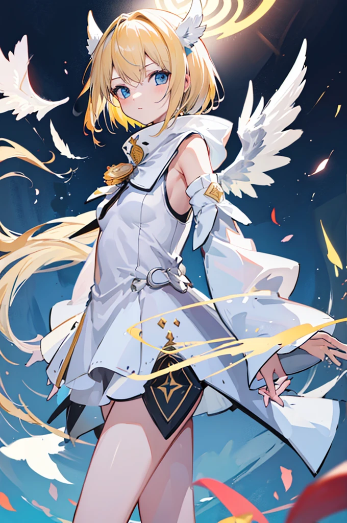  girl, White Wings from the Head,Blonde,( smaller),serious,Light Knight ,(Best Quality)