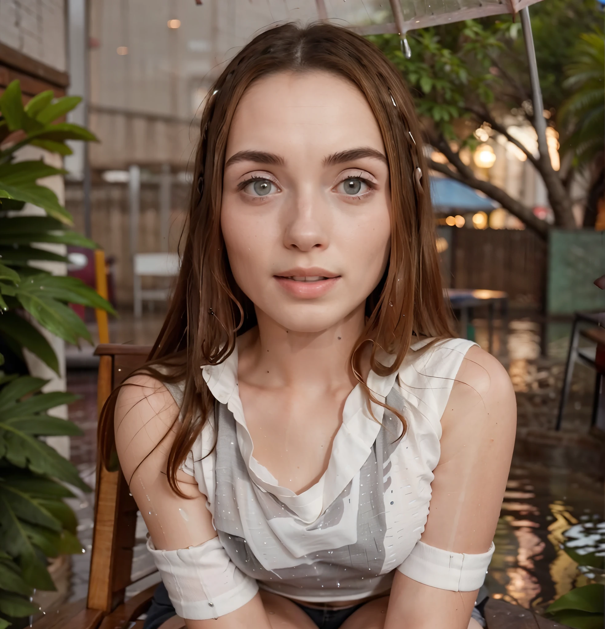 RAW photo, (a portrait photo of a woman: 1.2), ((night rain: 1.3)), (highly detailed skin: 1.2), detailed eyes, best quality lighting, beautiful.  ,shirt,miniskirt,white stockings, model legs, (high class: 1.1) (photorealistic: 1.4), (realistic: 1.3), (best quality real textured skin: 1.4), eyes with fine details, good quality of eyes . . , (increase beauty skin texture: 1.1) standing, 29 years old, real clothes, tinder-worthy photo, straight hair: 1.0,