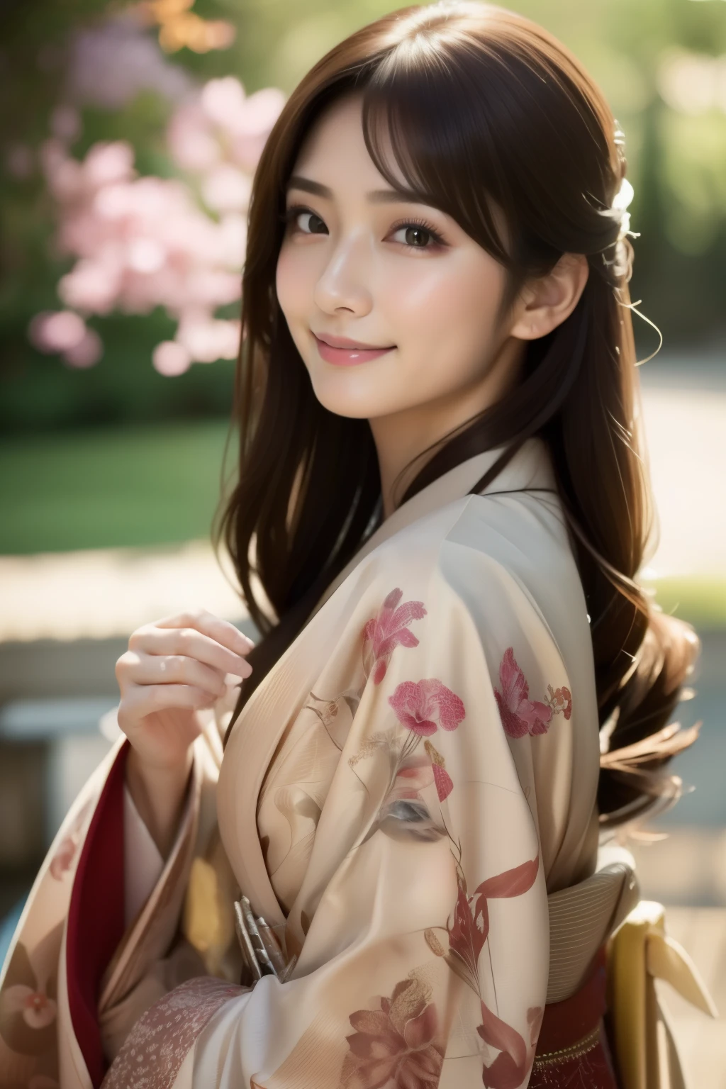 (best quality,highres,ultra-detailed),((portrait )),1beautiful Japanese lady,beautiful detailed eyes,beautiful detailed lips,extremely detailed face,longeyelashes,soft smile,flowing hair,natural lighting, wearling japanese elegant Kimono,
