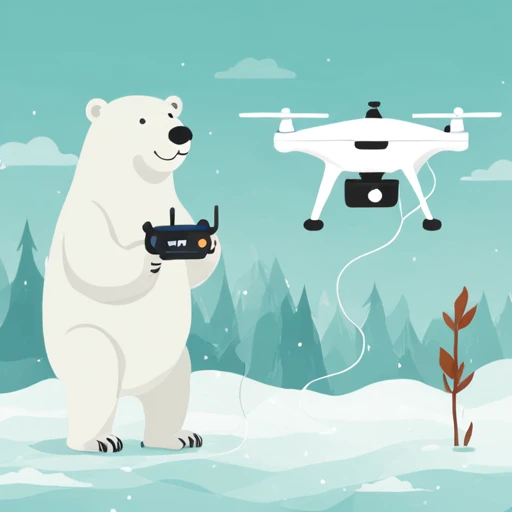 a illustration of an Icebear (dplot), holding a remote controll , with the PCroom in the background , 