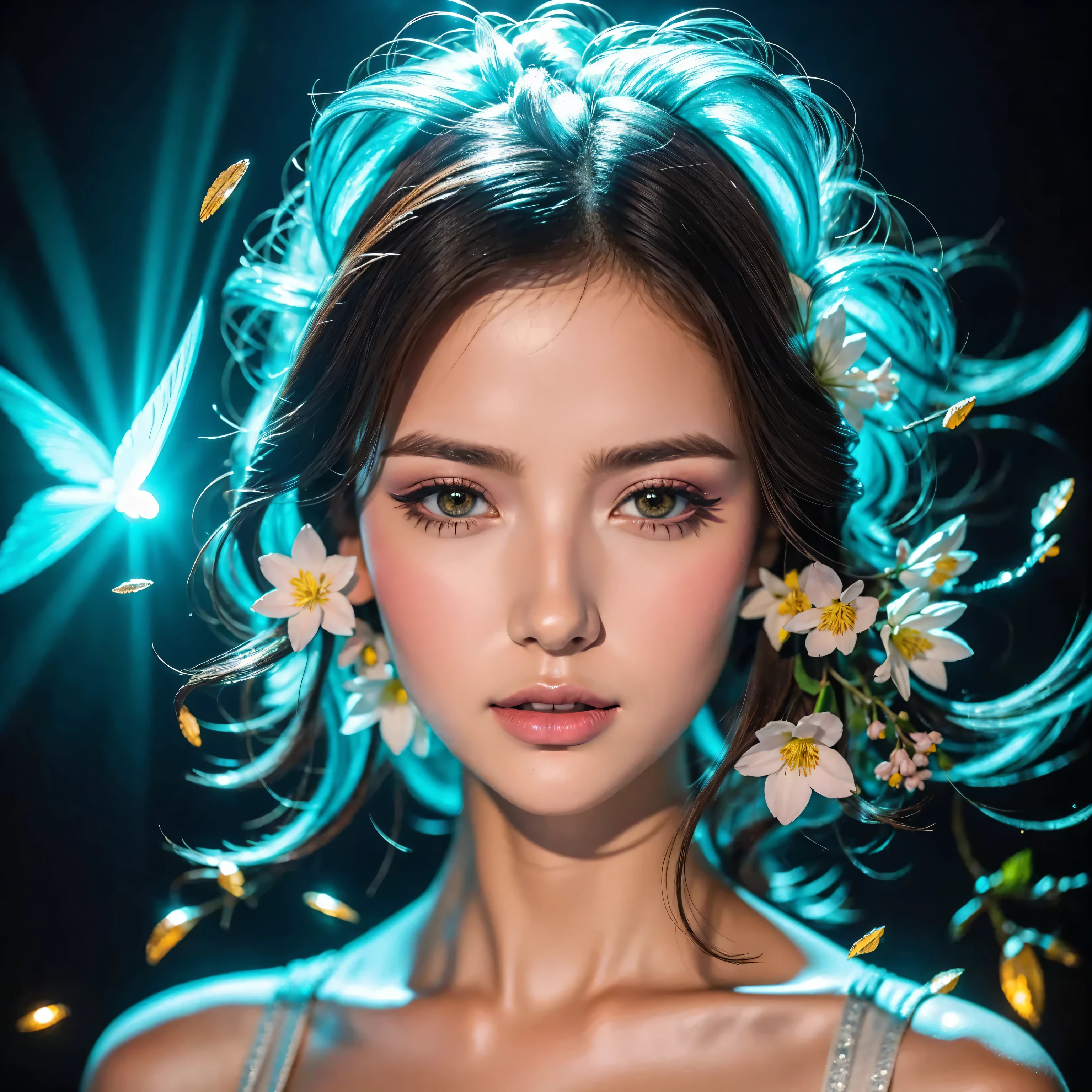 bouquet of delicate flowers Hyacinth, super transparent, holy light, beautiful spectral light, petals glow, flashing, dark background, transparent light drops, reflective light, bright, light flowing in, optics, portrait profile, sharp focus, magical, intricate, ultra realistic, fantasy, composition, light, trend in artstation, pearl, silver vapor patronus cloud, family of corrosive enveloping rays, 8k, ureal air 23v4 uplight  