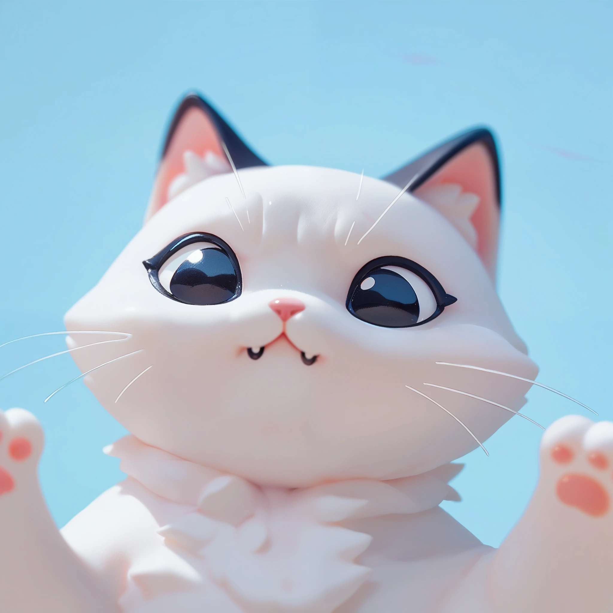 mewaing, white cat cute, black hodie, white Jogger, blue background, skin aura blue, steamy body, dark aura