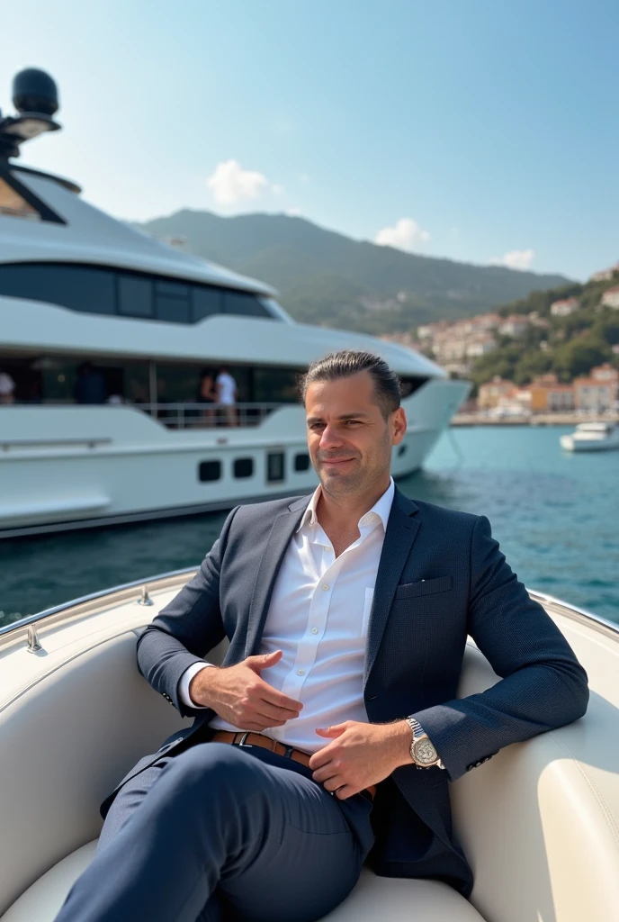 A handsome GM42 millionaire on his private yacht in Monaco