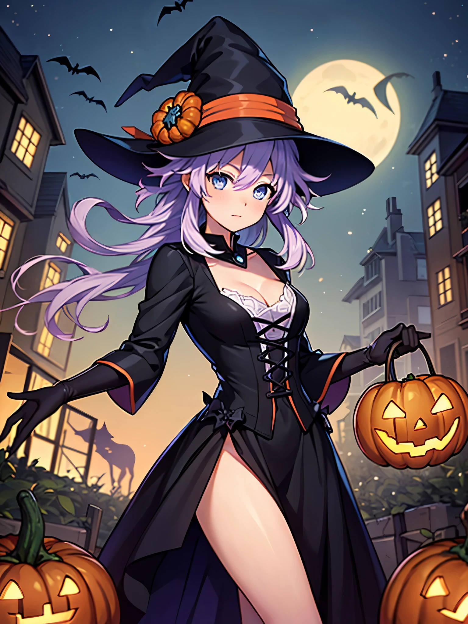 old-school Halloweenglowstyle , city, ghost,, (masterpiece,  high quality , best quality:1.3), detailed, alta resolución,   masterpiece  ,  La mejor calidad , necessary, HD Model,   height details ,    high quality ,   very detailed  ,    ,  Ultra high definition ,  in the foreground, Halloween witch's long dress,