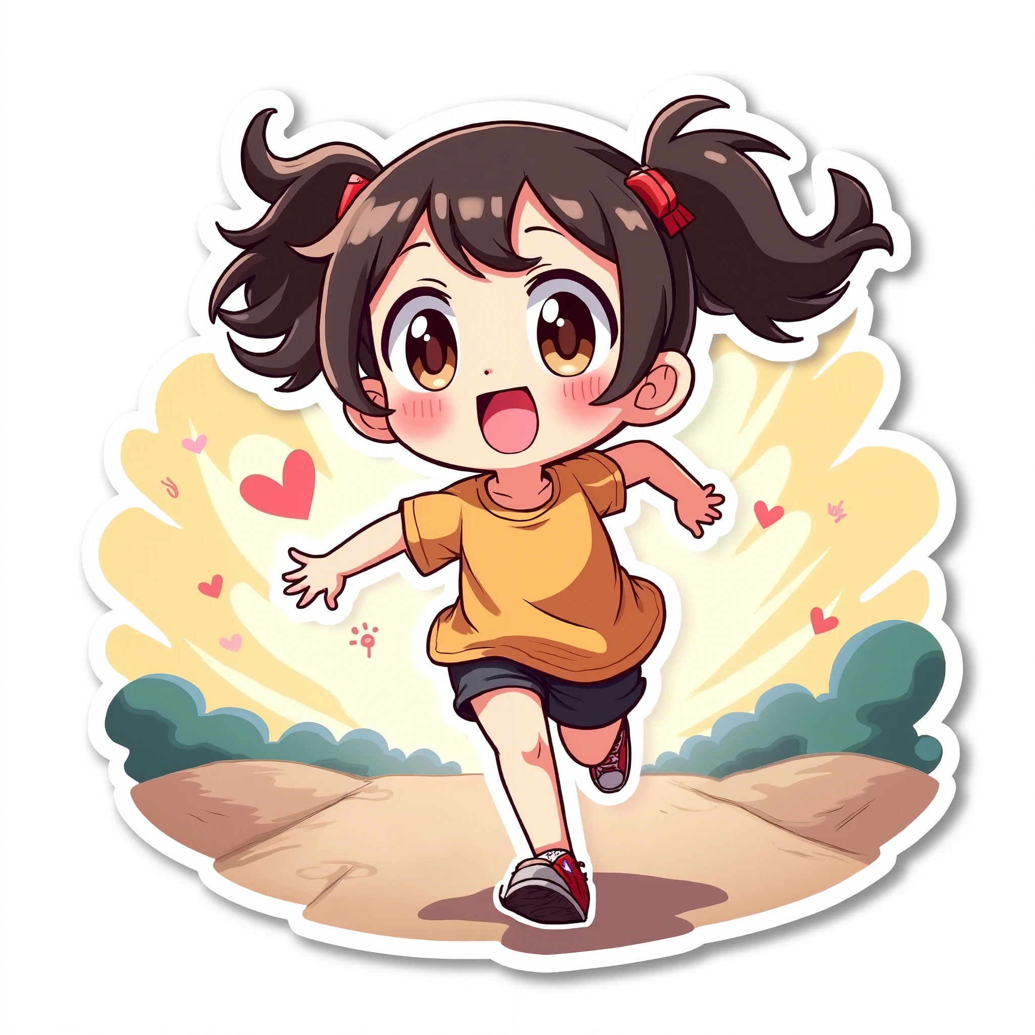sticker style, anime, a girl running