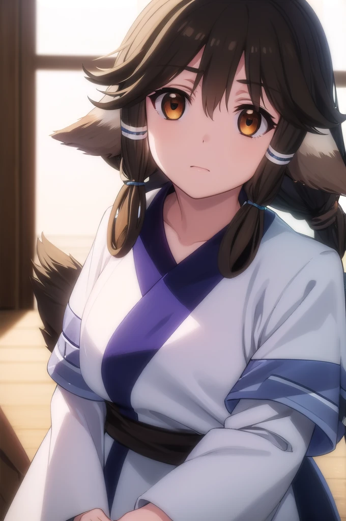 utawarerumonofollow , follow ,  black hair , animal ears, ( brown eye :1.5), dog ears,
BREAK tail, Ainu clothing,  long sleeves ,
BREAK outdoors,
BREAK looking at viewer, ( cowboy shot :1.5),
BREAK (masterpiece:1.2),  Best quality,  High resolution, обои Unity 8k, ( illustration:0.8), ( beautiful detailed eyes :1.6),   extremely detailed facial hair ,  Perfect lighting ,  Extremely detailed CG , (perfect hands,  Perfect Anatomy), better lighting, the best shadow