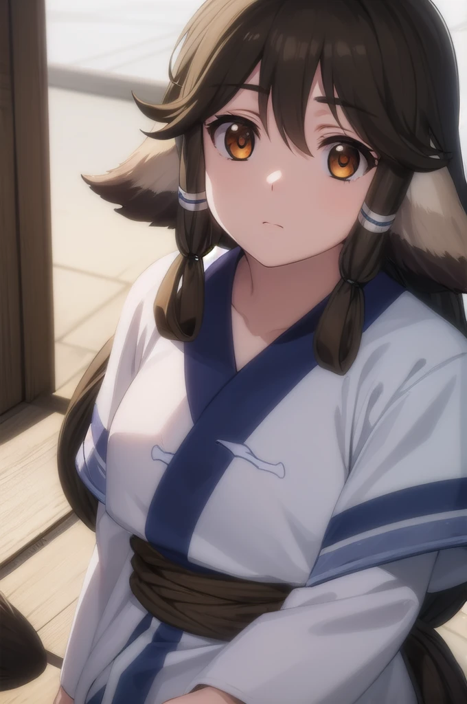 utawarerumonofollow , follow ,  black hair , animal ears, ( brown eye :1.5), dog ears,
BREAK tail, Ainu clothing,  long sleeves ,
BREAK outdoors,
BREAK looking at viewer, ( cowboy shot :1.5),
BREAK (masterpiece:1.2),  Best quality,  High resolution, обои Unity 8k, ( illustration:0.8), ( beautiful detailed eyes :1.6),   extremely detailed facial hair ,  Perfect lighting ,  Extremely detailed CG , (perfect hands,  Perfect Anatomy), better lighting, the best shadow