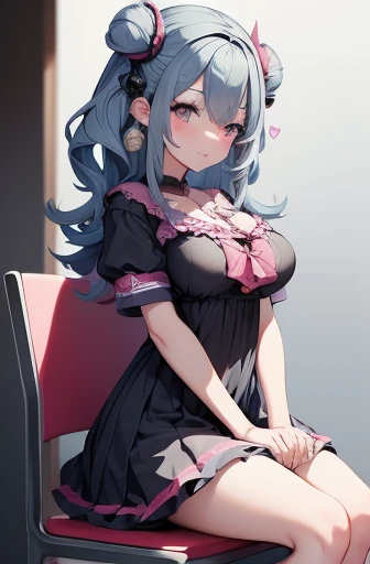 Anime girl sitting on a chair with her legs crossed, a hyper Realistic high school girl,   anime girl crouching down  , hyper Realistic high school girl,   beautiful anime girl crouching ,  glamorous anime girl ,  Beautiful anime school girl ,  Realistic high school girl,  cute high school girl looking sideways, Anime visual of a cute girl,  Anime Best Girl , smooth anime cg art,  charming anime girl , Red eyes, 