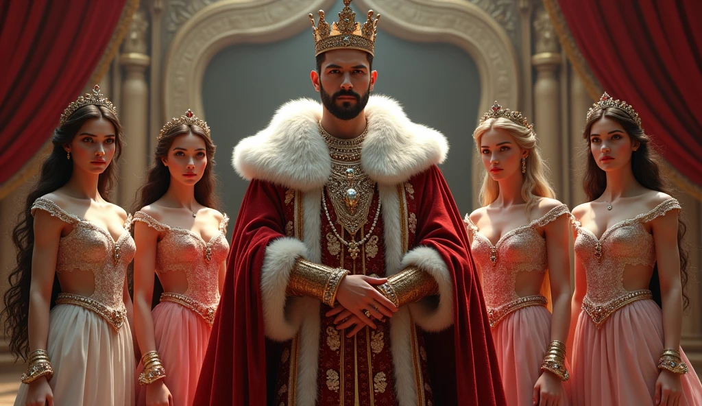 Create a high-quality image of the king standing in front of his ...