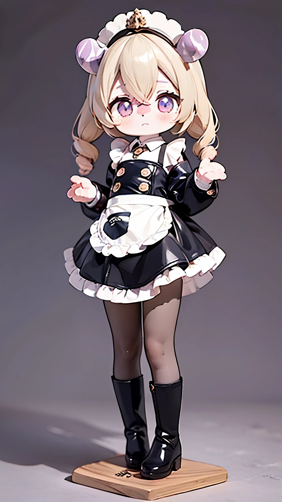 line-up，，Koukornidome doll， black leather boots ，  white pantyhose ,Maid costume