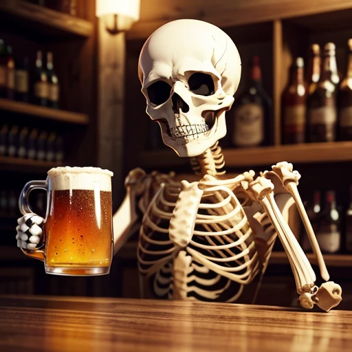 Skull drinking beer 