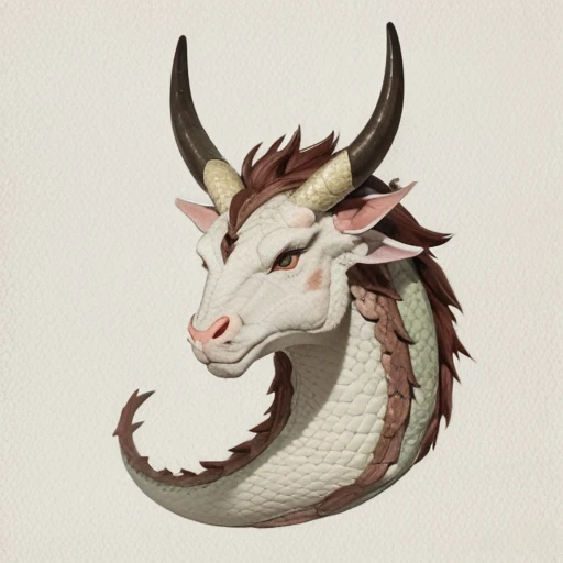 Draw a texture on the background、
 has horns growing from the head 、 manes 、Long neck,A dragon with short legs、
