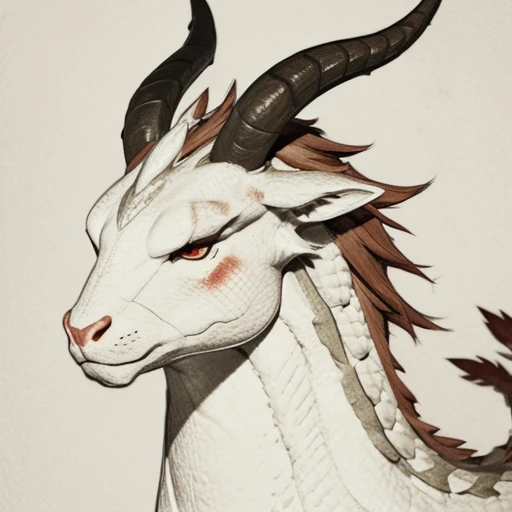 Draw a texture on the background、
 has horns growing from the head 、 manes 、Long neck,A dragon with short legs、
