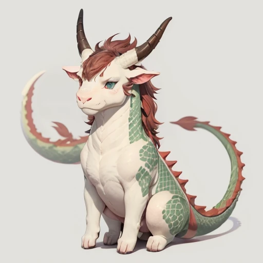 Draw a texture on the background、
 has horns growing from the head 、 manes 、Long neck,A dragon with short legs、
