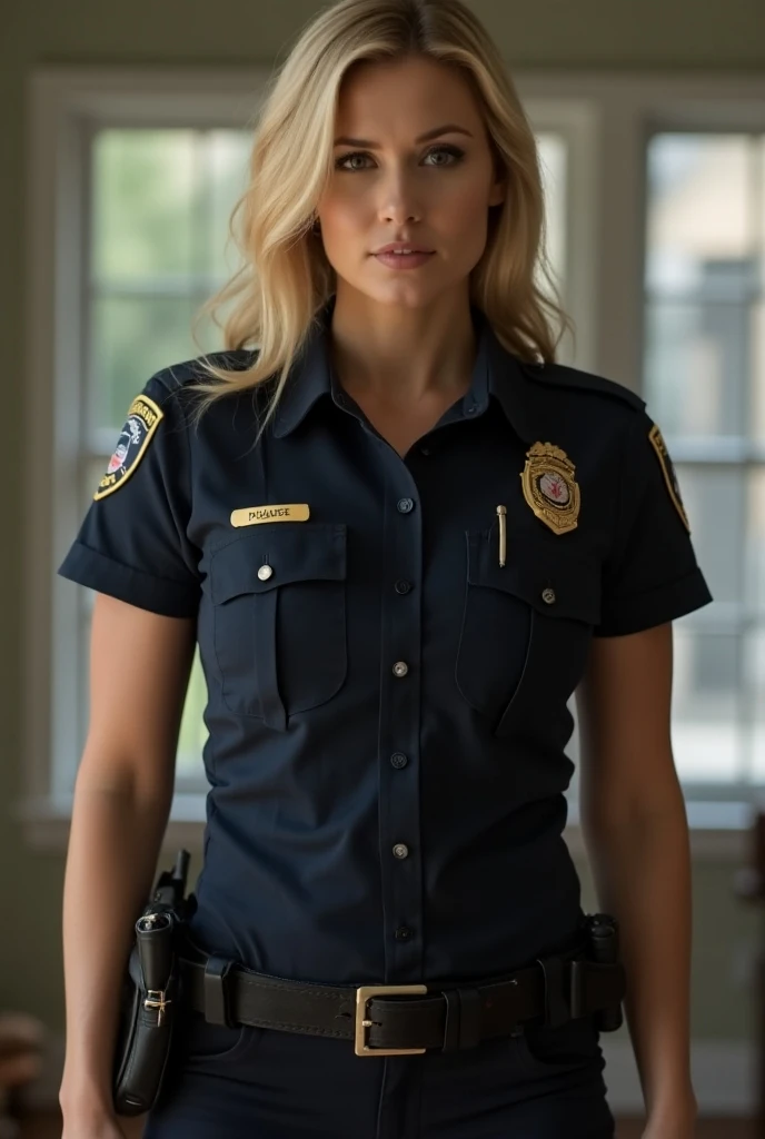 DEN_woodbabi_OF,
posing by a (police car:1.2) (dressed:1.1) in a (police uniform:1.2), (police officer:1.3), police uniform, (police car:1.1), cuffs, (police:1.2), (uniform:1.3), police hat, hair tied back, tied back hair, trousers, top, jacket,
bokeh, f1.4, 40mm, photorealistic, raw, 8k, textured skin, skin pores, intricate details <lora:epi_noiseoffset2:1>, epiCRealism <lora:ClothingAdjuster3:-1.2>