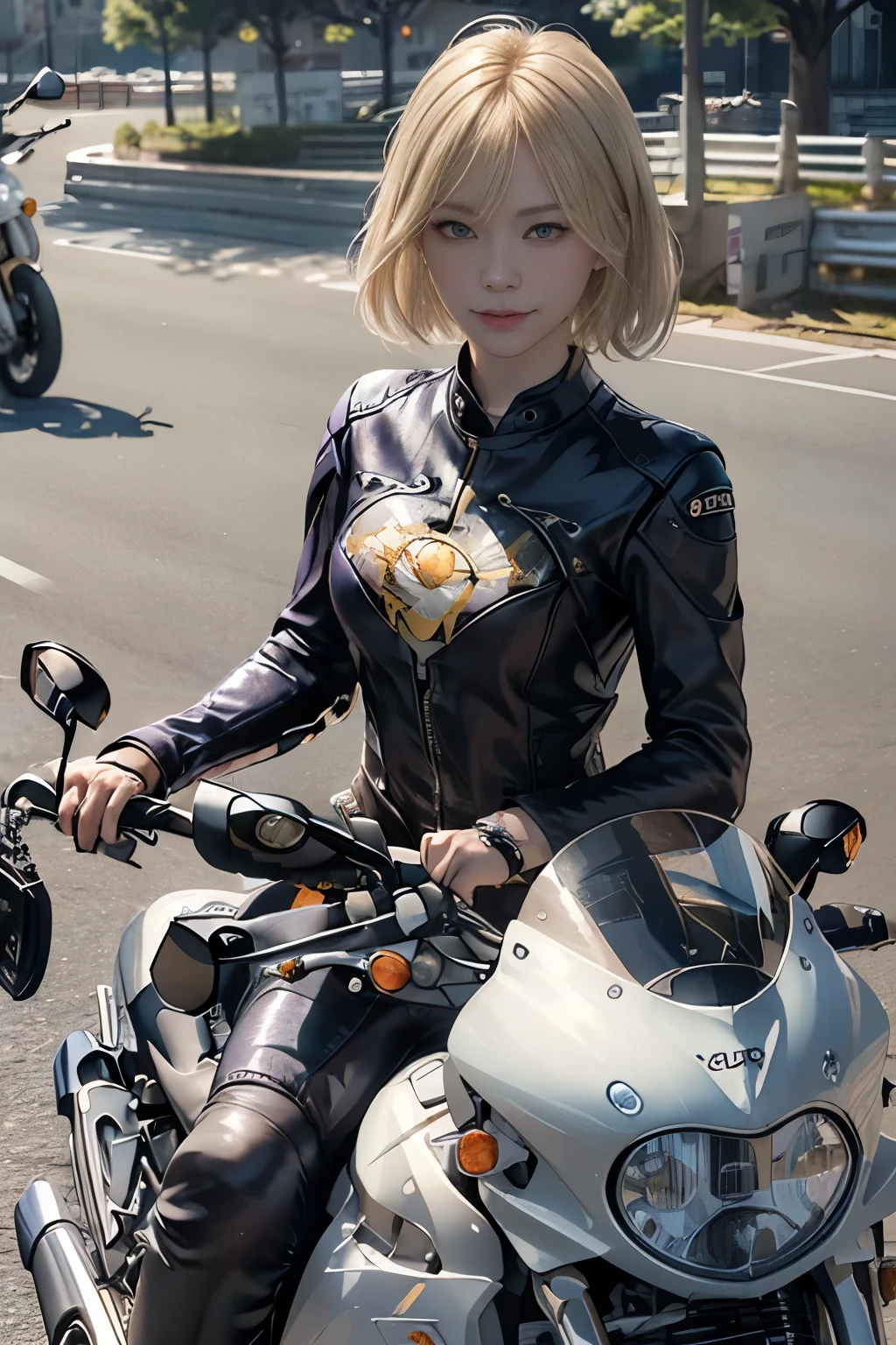 Model Colorful,SteampunkSchematic ,ember ((solo)) with blonde straight short hair , dressed in a orange futuristic coat , sits behind the wheel of an unusual motorcycle of the future ! The wheels of the motorcycle are visible , Front light ,,((tmasterpiece)), ((beste-Qualit)) ,(tmasterpiece)), ((beste-Qualit)), Bright colors !? ..3d / photo realism / ,hight resolution,Masterpiece:1.2),Ultra-detailed,(Realistic,Photorealistic,photo-realistic:1.37),,An abundance of colors, breasts little big, Bright colors ,Highly detailed,soft-lighting,
