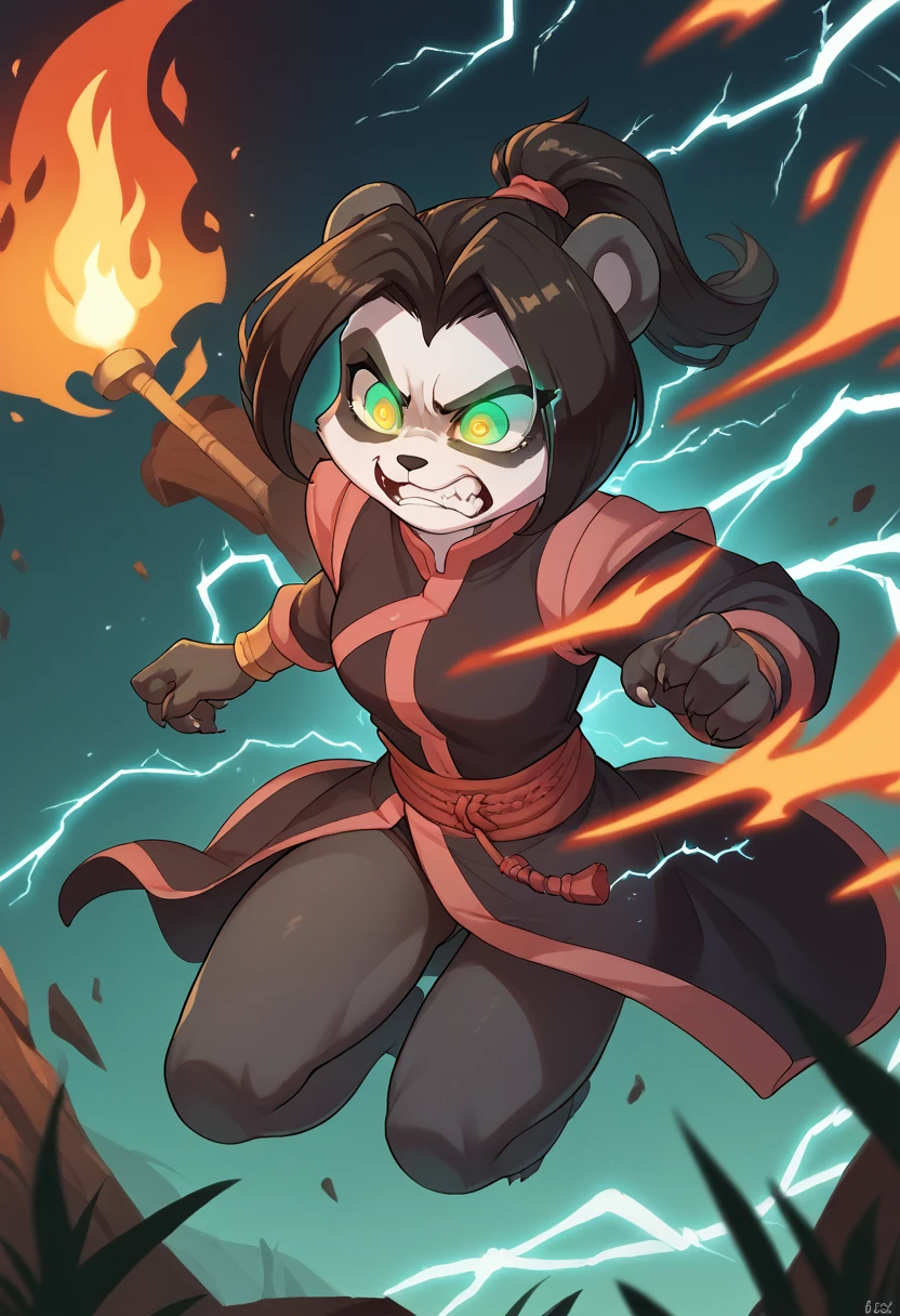 lilistormstout, 1girl, anthro, pandaren, rage2, glowing, glowing eyes, fire, electricity, score 9, score 8 up, score 7 up, score 6 up, score 5 up, score 4 up, BREAK,