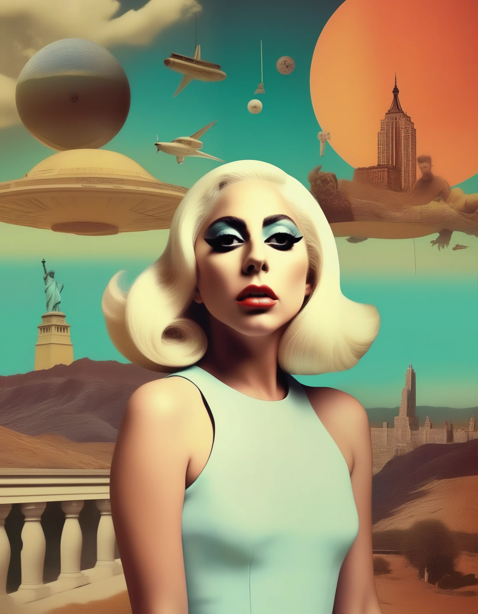 Ldy Gaga Victor Moscoso Style - surreal collage in the style of Tyler Spanglerno text