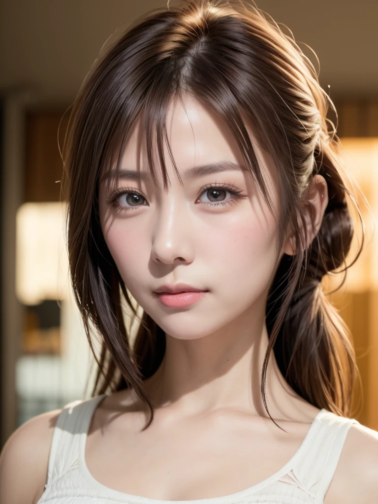 natta, Raw photography, (((Very beautiful portrait))), ((glistning skin)), 1girl in, Sexy 2 girl, Cafe Clerk、((Sauvage's natural brown hair)), Gentle smile staring at the camera, ((​masterpiece, top-quality, ultra-detailliert, ciinematic light, intricate detailes, hight resolution, 8K, ighly detailed)), detailedbackground, 8KUHD, Digital SLR, Soft lighting, hightquality, film grains, FujifilmXT3, Shallow depth of field, natural soft light、face perfect