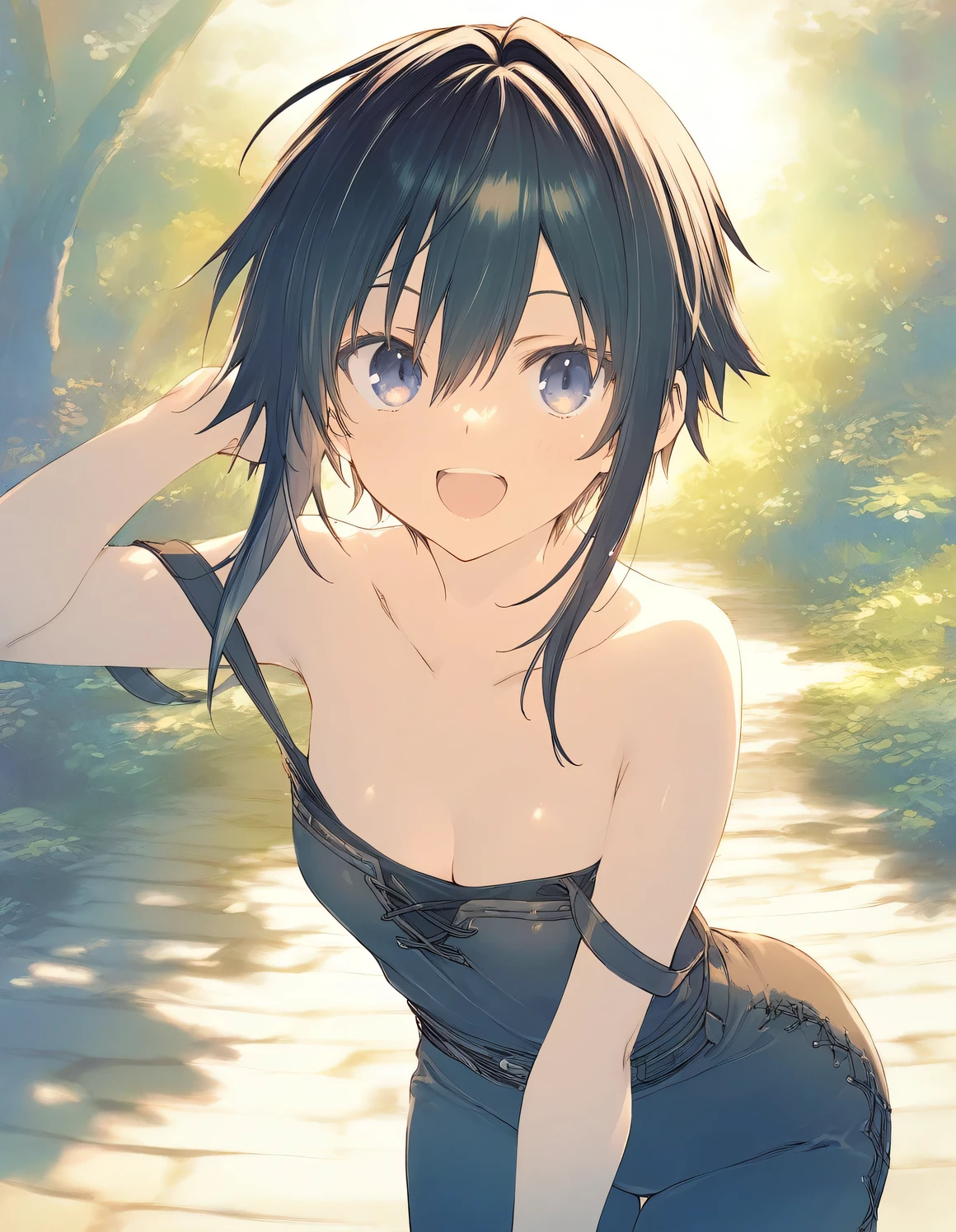 1girl, tomboy, little female, small breasts, open mouth,  outdoors,wind, fantasy, game CG, break,((artist:mitsumi_misato)),(artist:fujiyama),(artist:suzumori),(masterpiece), (best quality), (ultra-detailed), very aesthetic, newest, beauty illustration,super detailed skin, shiny skin, (masterpiece), (best quality), (ultra-detailed), very aesthetic, newest, ,hi res,absurd_res,2023,shaded,digital media (artwork), lighting, 4k, 8k,