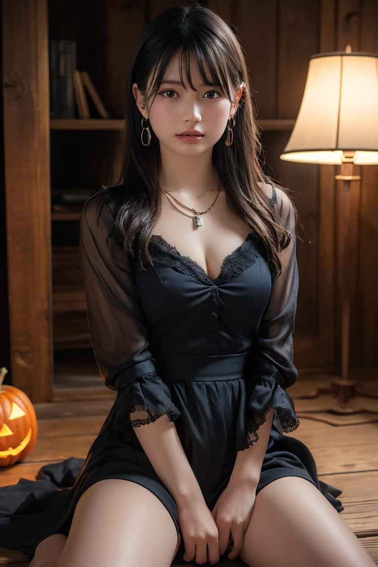 arafed woman in a white strap like mummy sitting on the floor with pumpkins, creepy pose, anime girl cosplay, japanese goddess, cosplay, ayaka cosplay, korean girl, trending on cgstation, halloween theme, trick or treat, in a halloween style, anime cosplay, scary pose, gorgeous chinese model, inspired by Ayami Kojima, halloween atmosphere