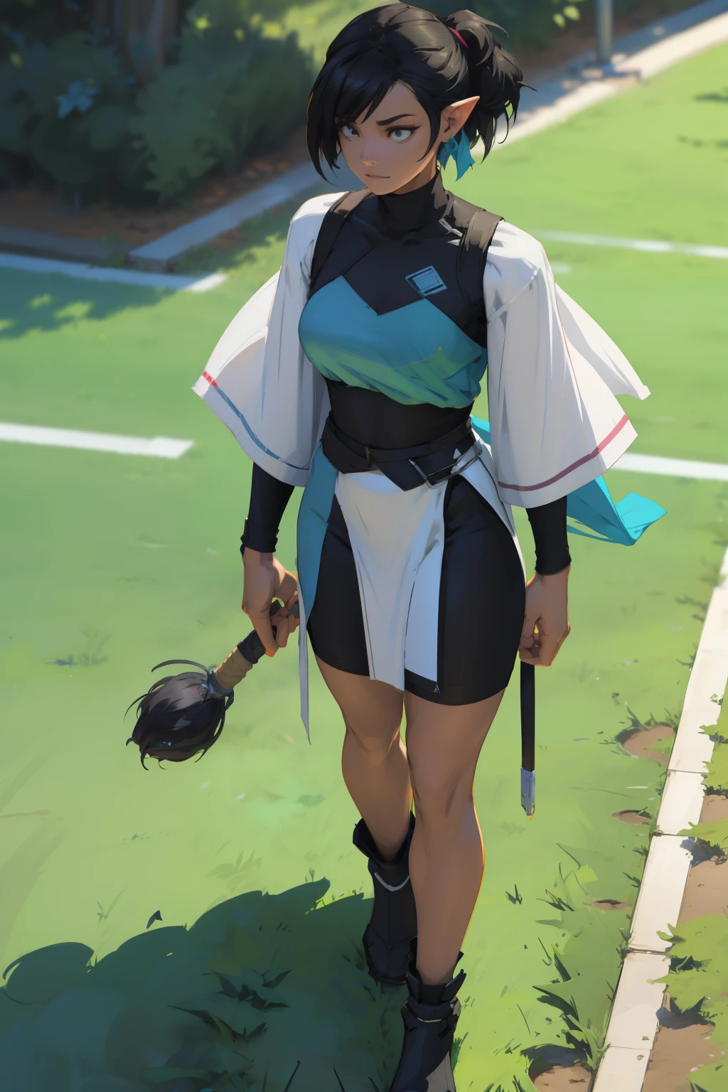 there is a man walking on a tennis court with a moped, artwork in the style of guweiz, trending on cgstation, guweiz, 2 d low polygon art, isometric art, in style of atey ghailan, painted as a game concept art, painterly concept art, indie game concept art, cushart, concept art style