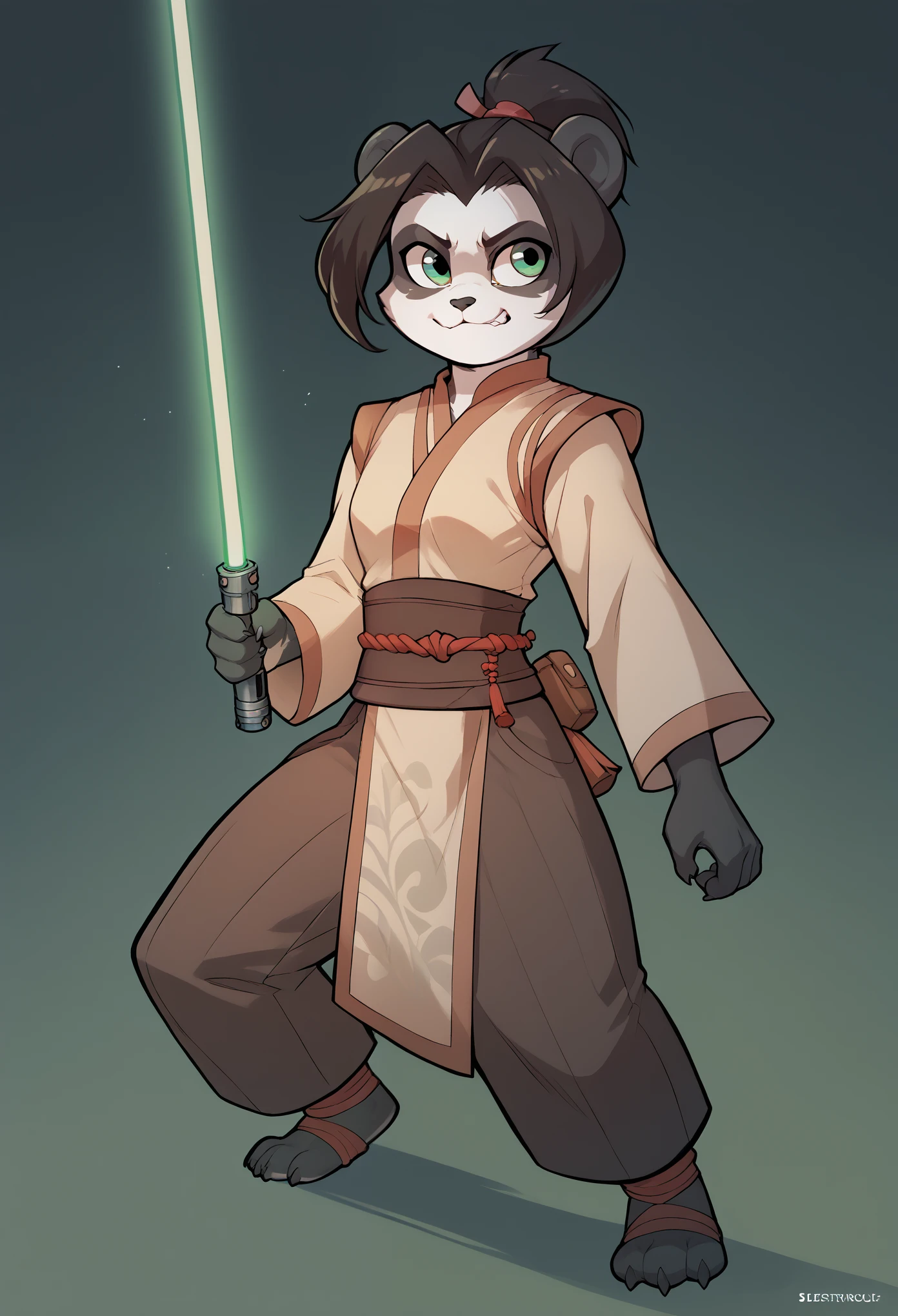 lilistormstout, anthro, pandaren,  zzLightSaber, Green lightsaber, score 9, score 8 up, score 7 up, score 6 up, score 5 up, score 4 up, BREAK,