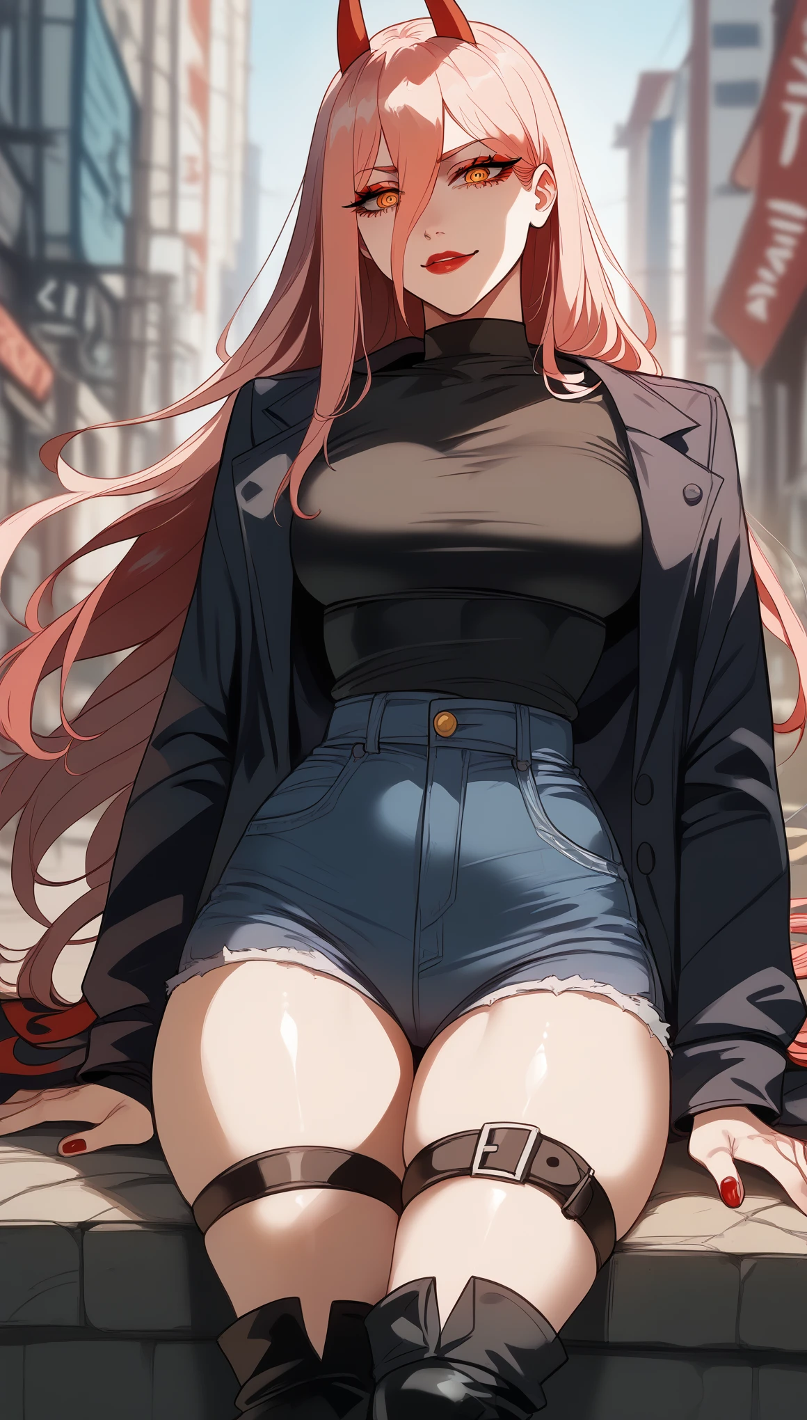 (((beautiful woman))), ((high quality)), ((best quality)), ((perfect face)), long straight red hair, yellow eyes, medium breasts, small waist, very thin, medium hips, medium thighs, (((deep dark circles))), ((eyes dull)), ((disheveled hair)), (((drug addict))), (oversize gray sweatshirt), (black leggings), white sneakers, ((dirty)), ((torn clothes)), (skin bruises), in a dirty alley, 